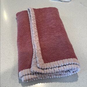 Plush Burgundy Blanket with Light Pink Trim